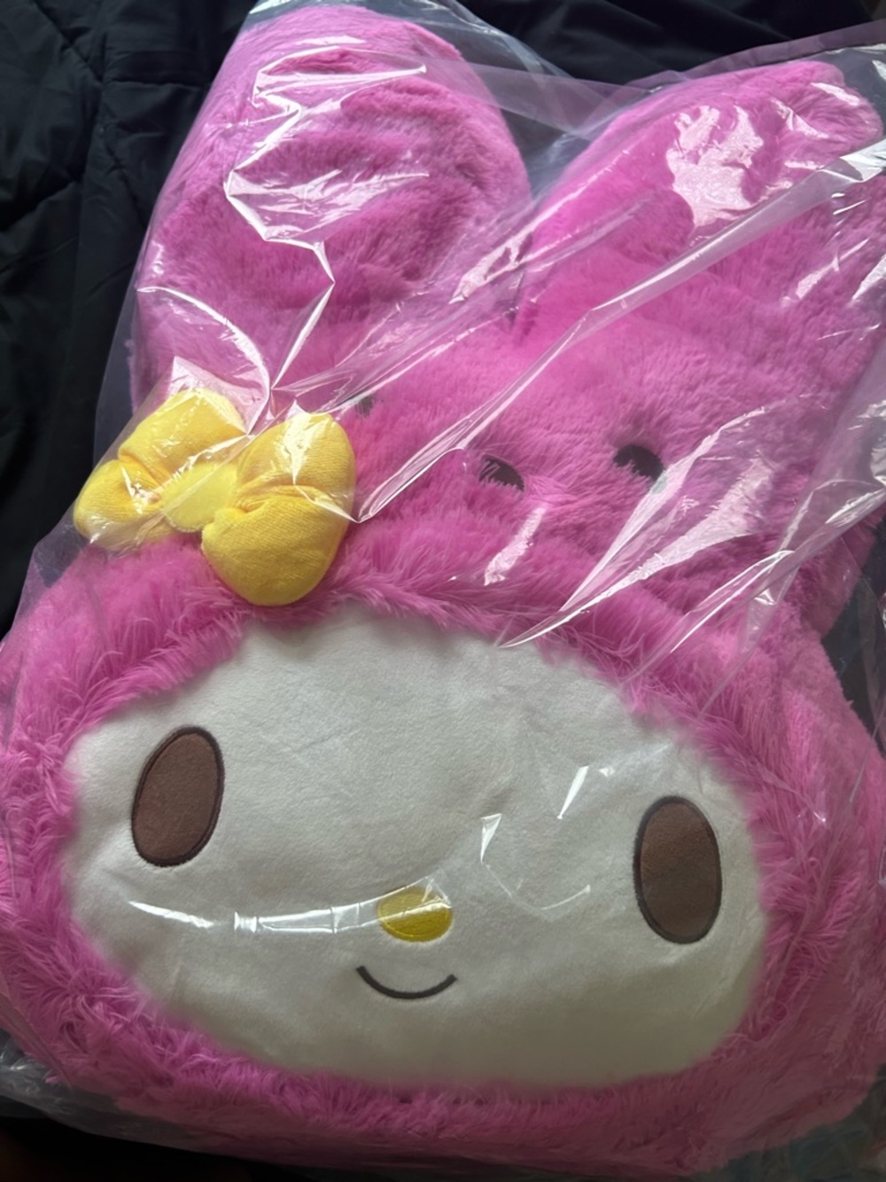 Sanrio My Melody X peeps Pink Plush Bunny Pillow with Yellow Bow